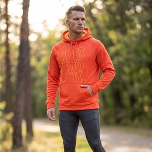 Unisex Orange "Just Do It" Pullover Hoodie Nike Dri Fit XL